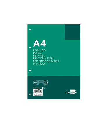 Recambio liderpapel a4 100 hojas 100 g m2 rayado horizontal 4 taladros bandas de 5 colores