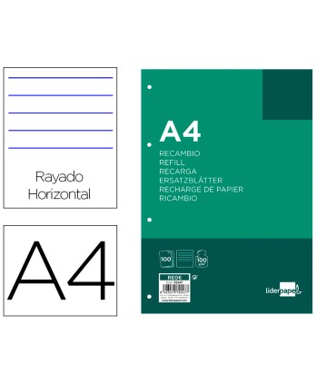 Recambio liderpapel a4 100 hojas 100 g m2 rayado horizontal 4 taladros bandas de 5 colores