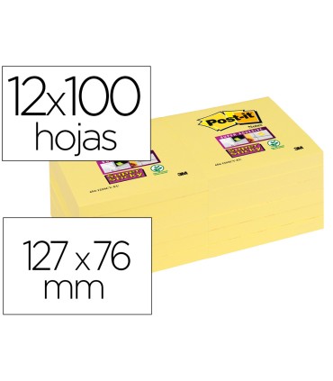 Bloc de notas adhesivas quita y pon post it super sticky 76x127 mm con 12 bloc amarillo canario