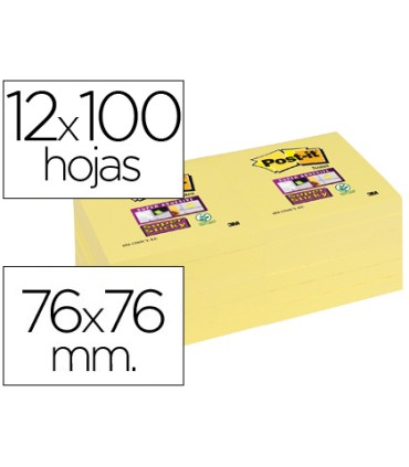 Bloc de notas adhesivas quita y pon post it super sticky 76x76 mm con 12 bloc amarillo canario