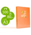 Papel color q-connect din a3 80gr naranja neon paquete de 500 hojas