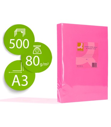 Papel color q connect din a3 80gr rosa intenso paquete de 500 hojas