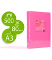 Papel color q-connect din a3 80gr rosa intenso paquete de 500 hojas