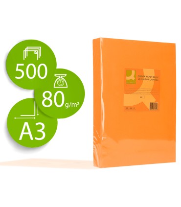 Papel color q connect din a3 80 gr naranja intenso paquete de 500 hojas