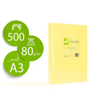 Papel color q connect din a3 80gr amarillo paquete de 500 hojas