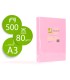 Papel color q connect din a3 80 gr rosa paquete de 500 hojas