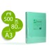 Papel color q connect din a3 80gr verde paquete de 500 hojas