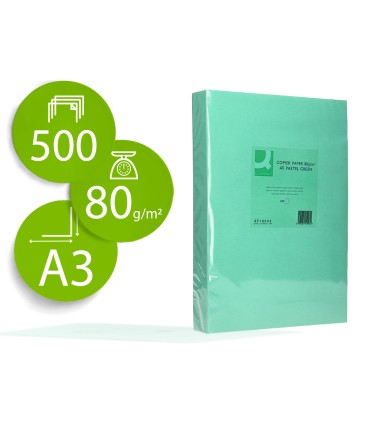 Papel color q connect din a3 80gr verde paquete de 500 hojas