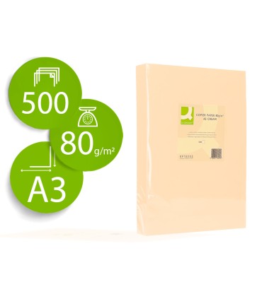 Papel color q connect din a3 80gr crema paquete de 500 hojas