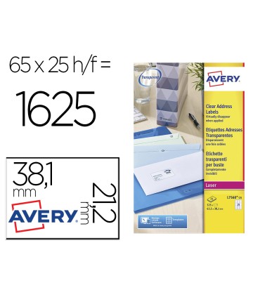 Etiqueta adhesivas resistente avery transparente 381x212 mm caja de 1625 unidades