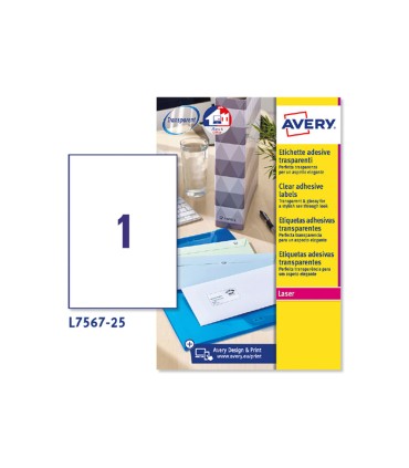 Etiqueta adhesivas resistente avery transparente 210x297 mm caja de 25 unidades