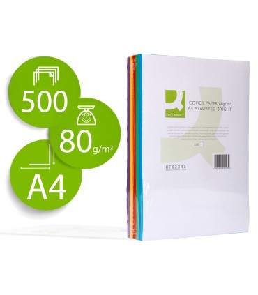 Papel color q connect din a4 80 gr 5 colores surtidos intensos paquete de 500 hojas