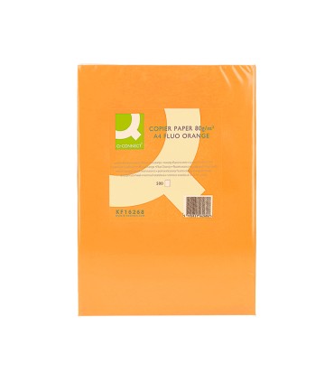 Papel color q connect din a4 80gr naranja neon paquete de 500 hojas