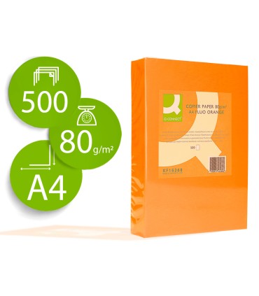 Papel color q connect din a4 80gr naranja neon paquete de 500 hojas