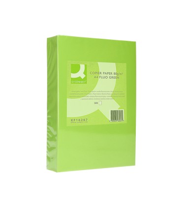 Papel color q connect din a4 80gr verde neon paquete de 500 hojas