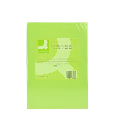 Papel color q connect din a4 80gr verde neon paquete de 500 hojas