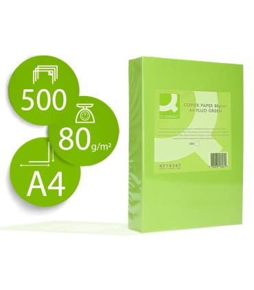 Papel color q connect din a4 80gr verde neon paquete de 500 hojas