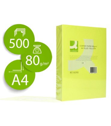 Papel color q connect din a4 80gr amarillo neon paquete de 500 hojas