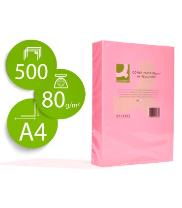 Papel color q connect din a4 80gr rosa neon paquete de 500 hojas