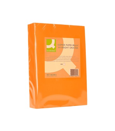 Papel color q connect din a4 80gr naranja intenso paquete de 500 hojas