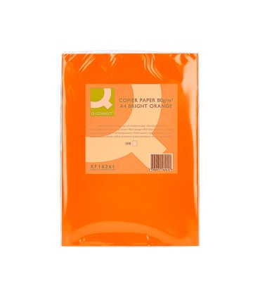 Papel color q connect din a4 80gr naranja intenso paquete de 500 hojas