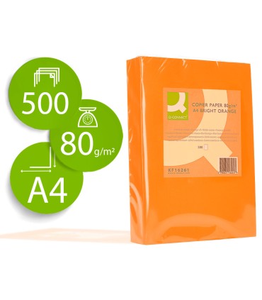 Papel color q connect din a4 80gr naranja intenso paquete de 500 hojas