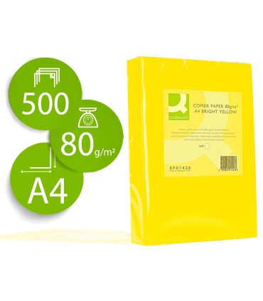 Papel color q connect din a4 80gr amarillo intenso paquete de 500 hojas