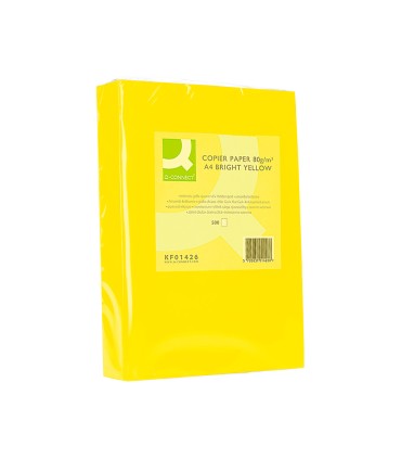 Papel color q connect din a4 80gr amarillo intenso paquete de 500 hojas