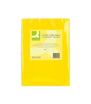 Papel color q connect din a4 80gr amarillo intenso paquete de 500 hojas