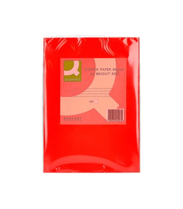 Papel color q connect din a4 80gr rojo intenso paquete de 500 hojas