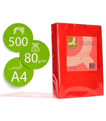 Papel color q connect din a4 80gr rojo intenso paquete de 500 hojas