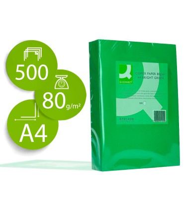 Papel color q connect din a4 80gr verde intenso paquete de 500 hojas