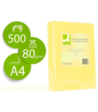 Papel color q connect din a4 80gr amarillo paquete de 500 hojas