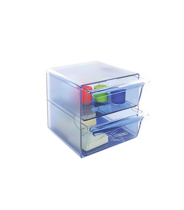 Archicubo archivo 2000 2 cajones organizador modular plastico azul transparente 190x150x150 mm