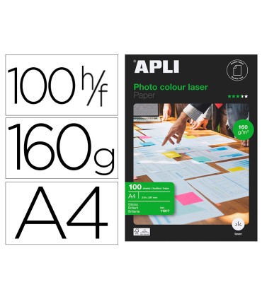 Papel fotografico apli glossy doble cara din a4 pack de 100 hojas 160 gr