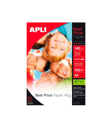 Papel fotografico apli glossy din a4 pack de 100 hojas 140 gr