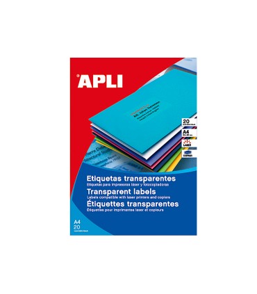 Etiqueta adhesiva apli 1224 transparentes tamano 70x37 mm para fotocopiadora laser caja 20 hojas con 480 etiquetas