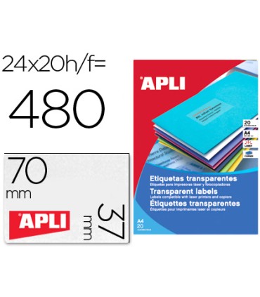 Etiqueta adhesiva apli 1224 transparentes tamano 70x37 mm para fotocopiadora laser caja 20 hojas con 480 etiquetas