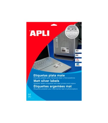 Etiqueta adhesiva apli 10071 metalizada tamano 210x297 mm para fotocopiadora laser caja 20 hojas