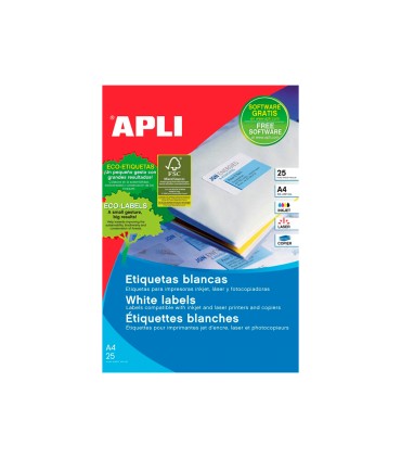 Etiqueta adhesiva apli 1215 tamano 210x297 mm para fotocopiadora laser ink jet caja con 25 hojas con 25