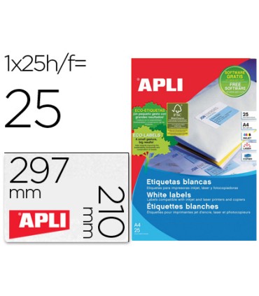 Etiqueta adhesiva apli 1215 tamano 210x297 mm para fotocopiadora laser ink jet caja con 25 hojas con 25