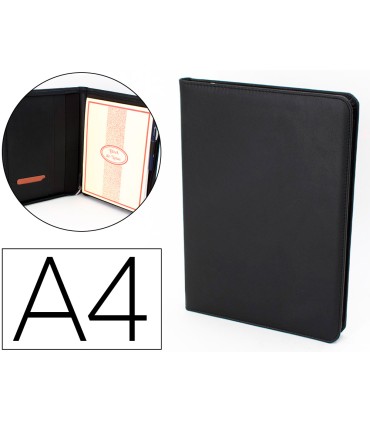 Carpeta portafolios q connect artesania a4 similpiel negro cremallera y dptos 332x262x30 mm fabricada en ubrique