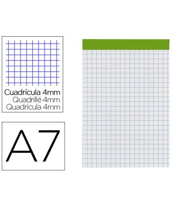 Bloc notas liderpapel cuadro 4 mm a7 80 hojas 60 g m2 perforado sin tapa