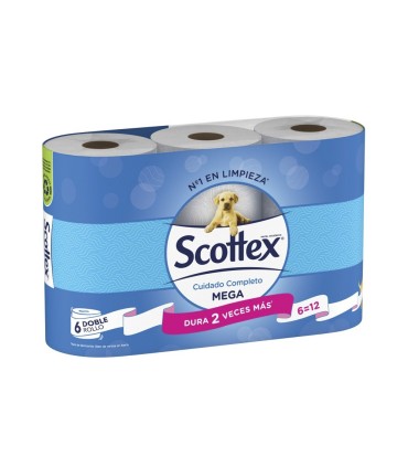 Papel higienico scottex megarrollo doble largo 2 capas paquete de 6 rollos