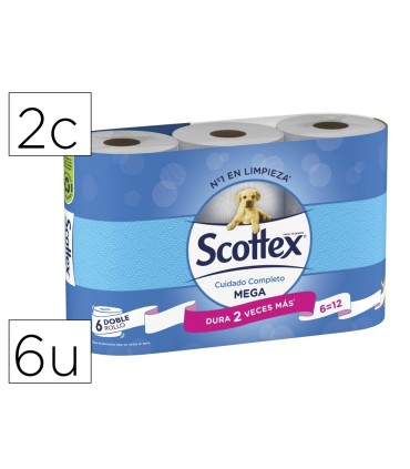 Papel higienico scottex megarrollo doble largo 2 capas paquete de 6 rollos