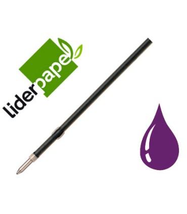 Recambio boligrafo liderpapel gummy touch retractil 10 mm tinta violeta bolsa de 10 unidades