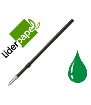 Recambio boligrafo liderpapel gummy touch retractil 10 mm tinta verde bolsa de 10 unidades