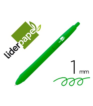 Boligrafo liderpapel gummy touch retractil 10 mm tinta verde