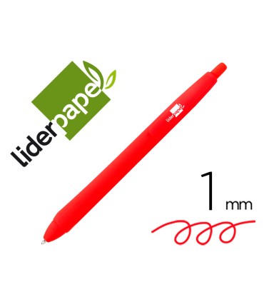 Boligrafo liderpapel gummy touch retractil 10 mm tinta roja