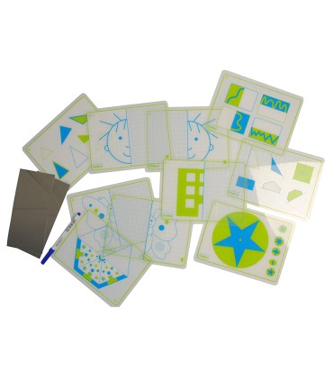 Juego fichas henbea transparentes espejos simetrias y formas 21x15 cm set 10 tarjetas 2 espejos